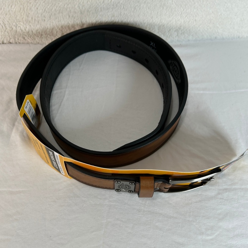 Dickies Small 30-32 Leather Work Belt Brown Industrial Strength Silver Buckle - Picture 3 of 6